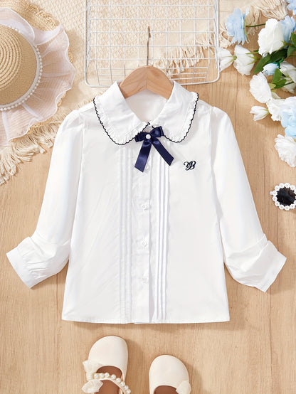 Girls' Preppy JK Set Cotton Shirt & Pleated Skirt for Spring
