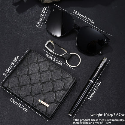 4pcs Men'S Business Style Fashionable Wallet, Signature Pen, Glasses, Keychain - a Romantic Gift for Boyfriend/Family, Suitable for Christmas Gifts, Valentine'S Day, Gifts for Men/Fathers.