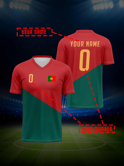 Personalized Portugal Football Jersey V-Neck Sports Top