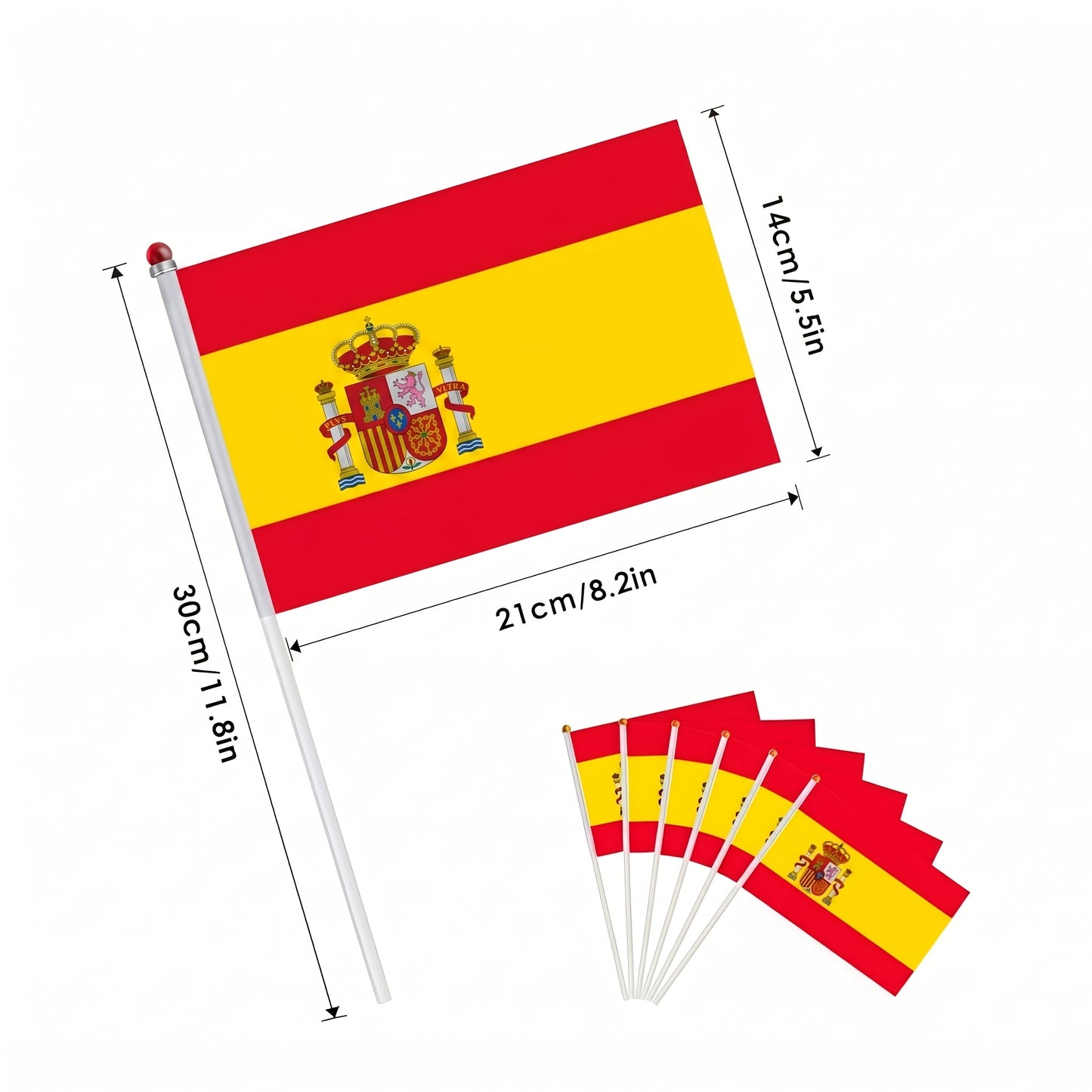 Spanish Handheld Flags 6 or 12-Pack for Sports & Party Decor