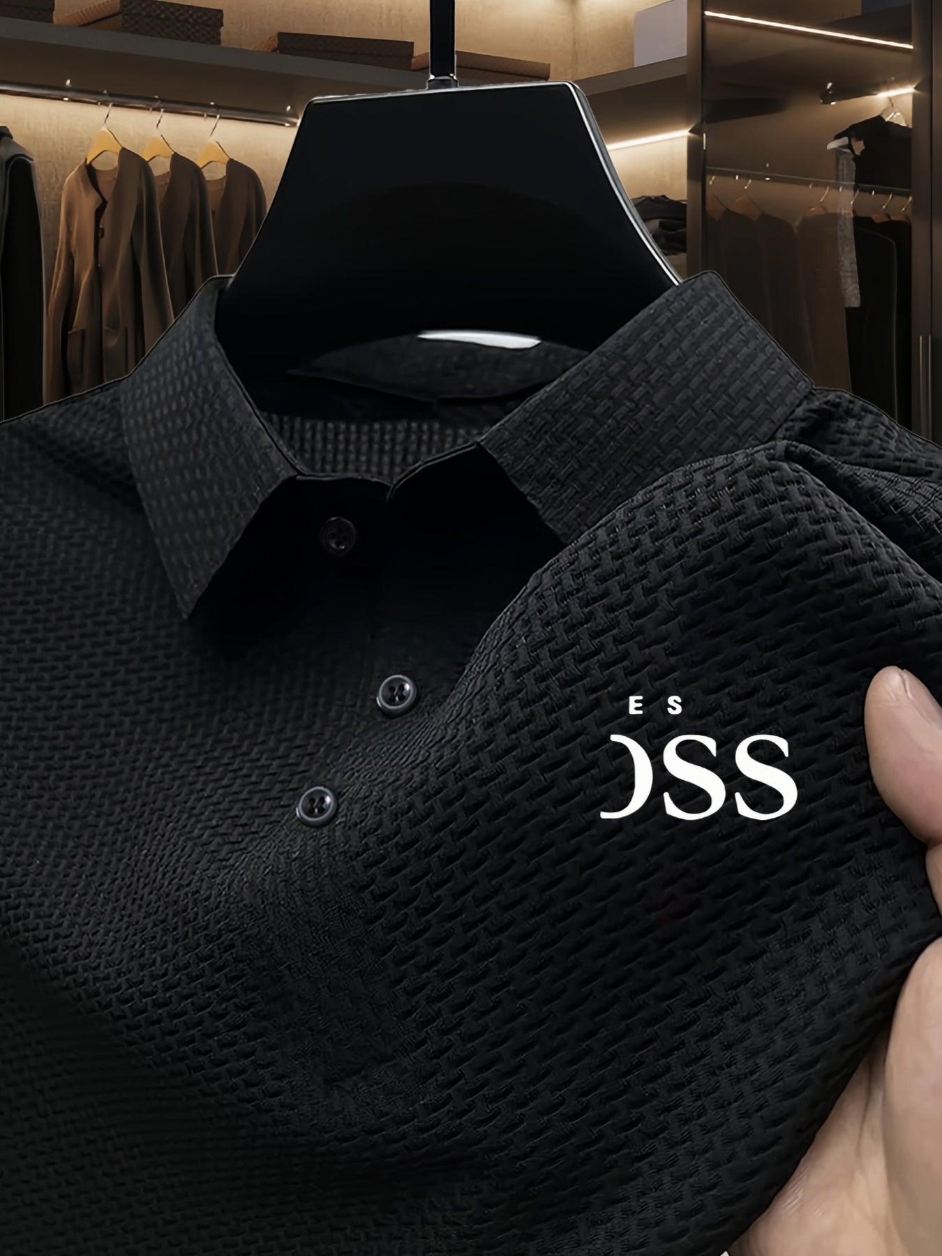 Men'S Summer Short Sleeve Polo Shirt, Soft Logo Fabric, Breathable Lightweight Casual Business Casual, Geometric Pattern, Lapel Collar, Medium Stretch, Regular Fit, Button Detail, Outdoor and Office Wear, Comfortable Everyday - ayq