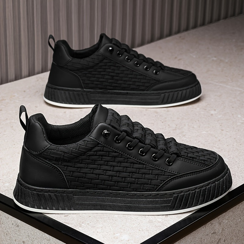[Urban Appeal] Trendy Solid Color Low Top Sneakers, All-Season Lace-Up Casual Shoes with Faux Upper, Fabric Inner, Rubber Sole, and Comfortable Cloth Insole, Versatile Trainers   Modern Sneakers   Durable Rubber Sole
