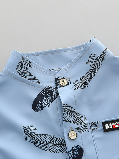Infant Toddler Summer Feather Print Shirt and Shorts Set