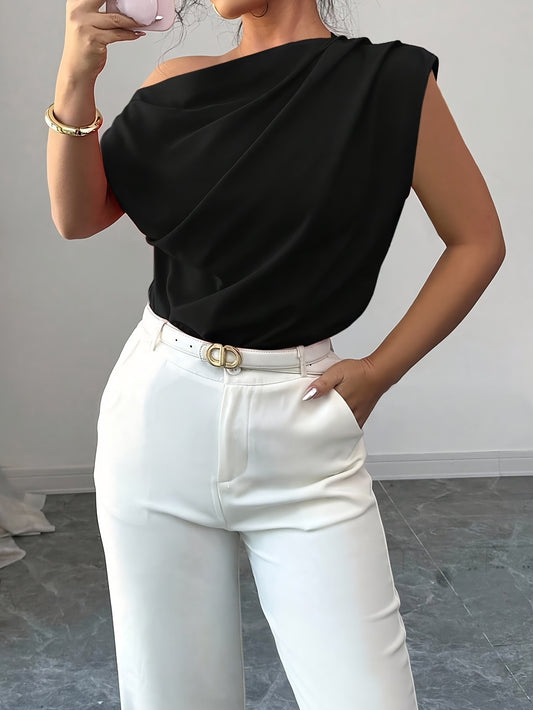 Elegant Off-Shoulder Asymmetrical Top for Spring and Fall