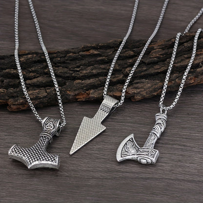 3 Pieces Of Men's Viking Necklace - Viking Hammer Nordic Compass Celtic Knot Wolf Axe Pendant Nordic Amulet Pendant Necklace Holiday Jewelry Gift