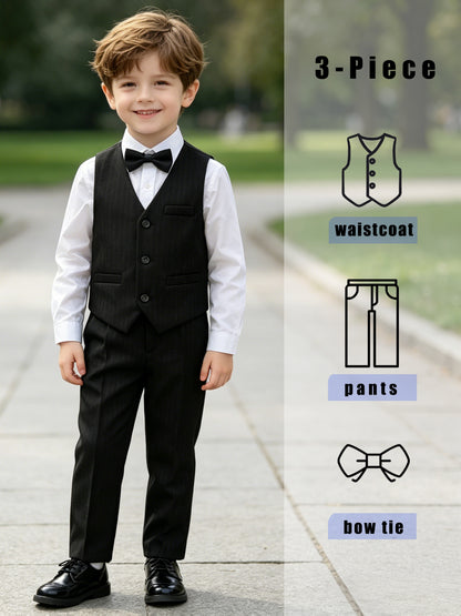 Boys' Party Vest Set with Pants & Bow Tie - Polyester Blend