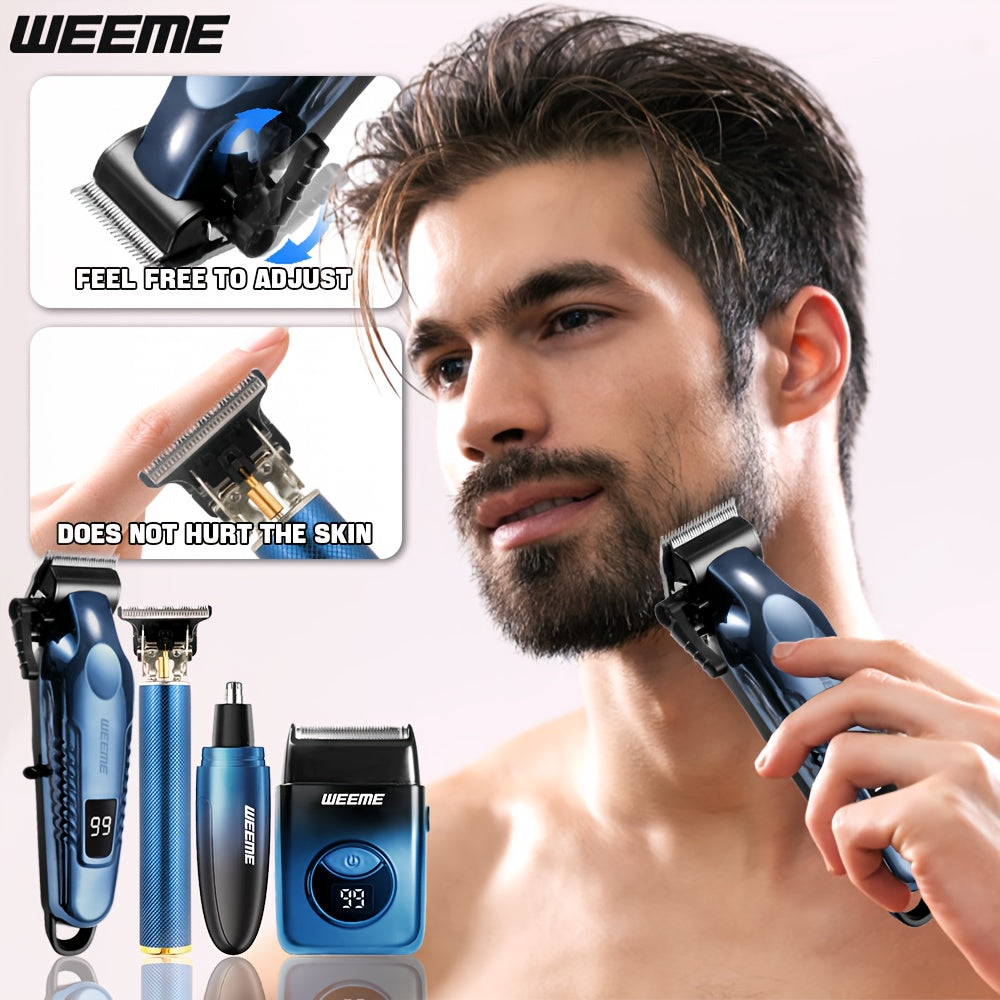 WEEME 4pcs Men's Electric Hair Clipper Set, Beard Trimmer Set, Household Facial Cleansing Set. Hair Cutting, Shaving, Trimming of Nasal Hair, Trimming of Sideburns, Facial Hair Cleaning. USB Charging. for Household Use, Vehic - ayq