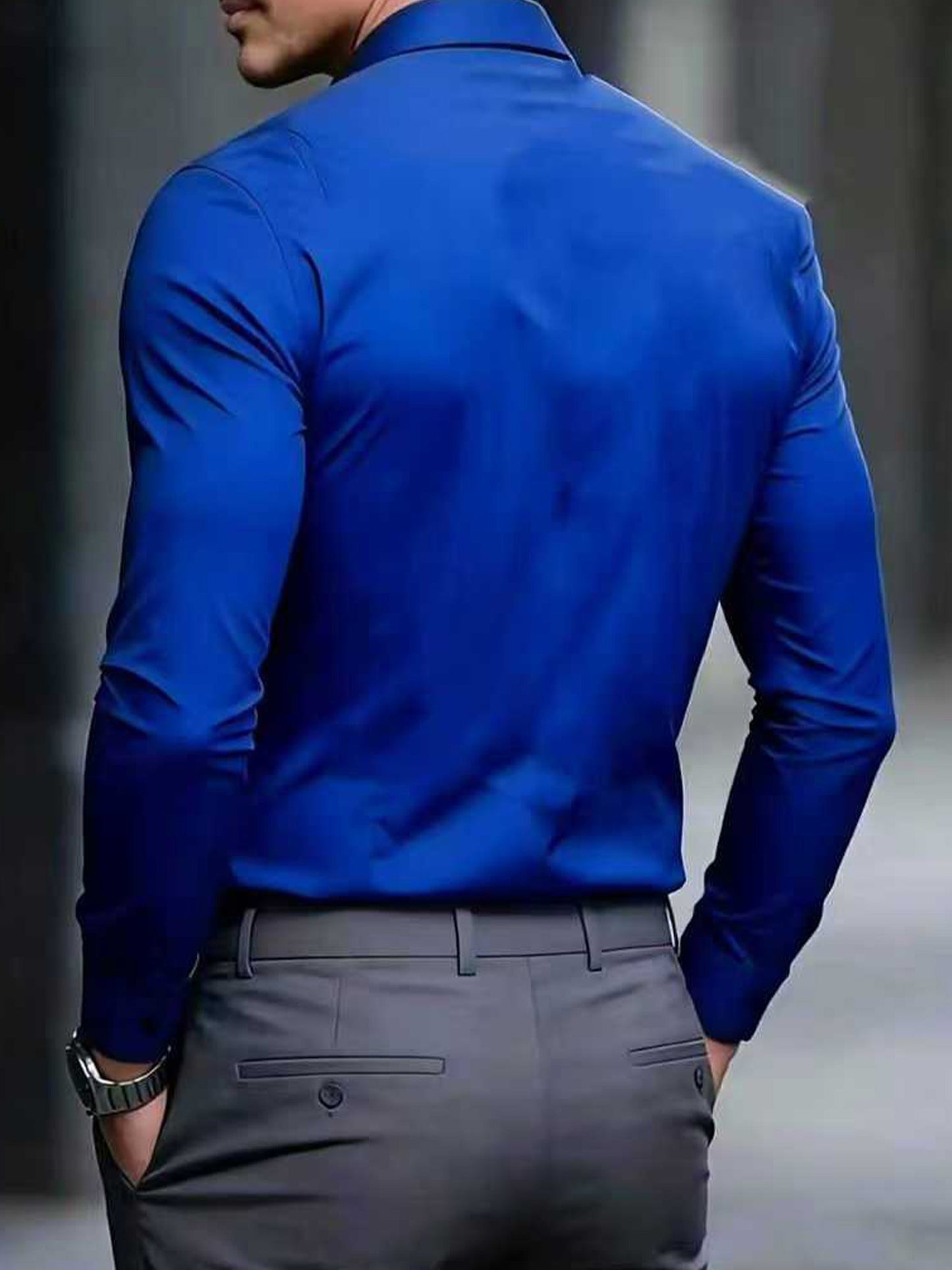 Men's Business Casual Shirt and Trousers Set - Polyester, All Season