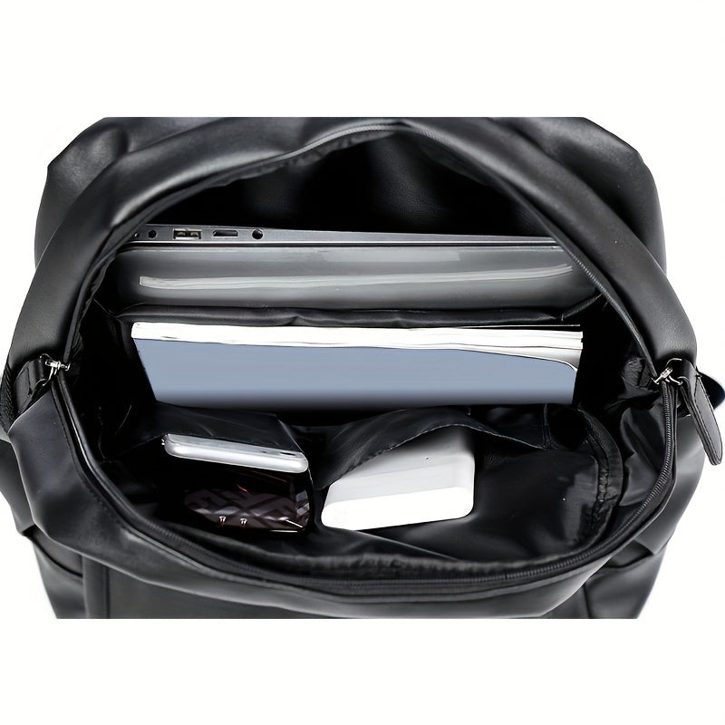 Men's Casual PU Leather Backpack with Laptop Compartment