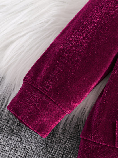 Girls' Long Pants Set, Burgundy Hooded Sweatshirt & Sweatpants, New Autumn Winter Warm Pullover Top, Fabric Two-Piece Set, Princess English Letter Embroidery with Pockets, Festive Holiday Outfit for Baby Girls, Perfect for Ou