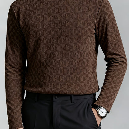 Men'S Long-Sleeve T-Shirt with a Half-High Collar, Casual Jacquard Base Layer for Outerwear, Stylish And High-Quality Top for Autumn And Winter