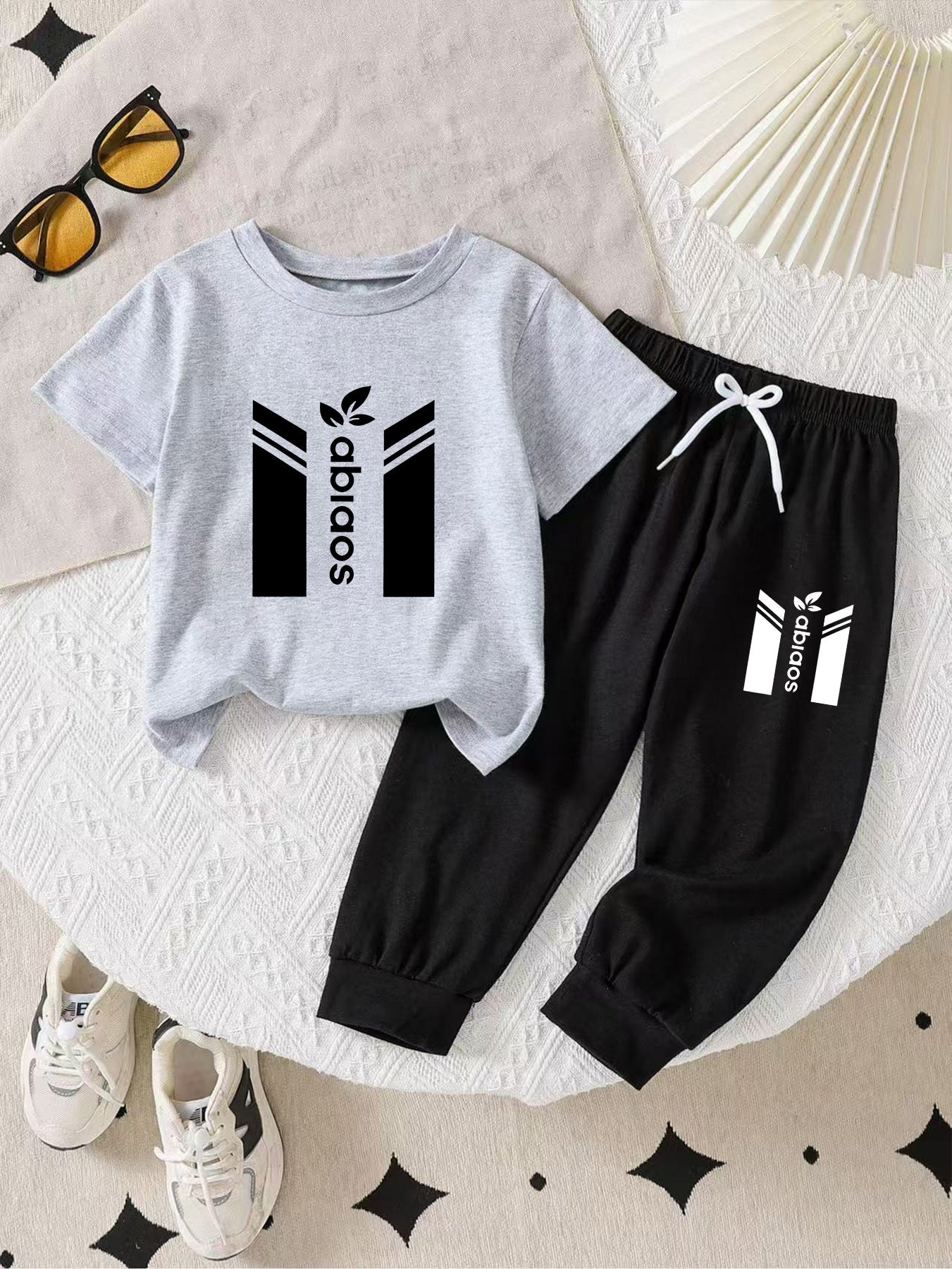 Boys' Casual Cotton Tee & Pants Set - Soft, Breathable, All-Season