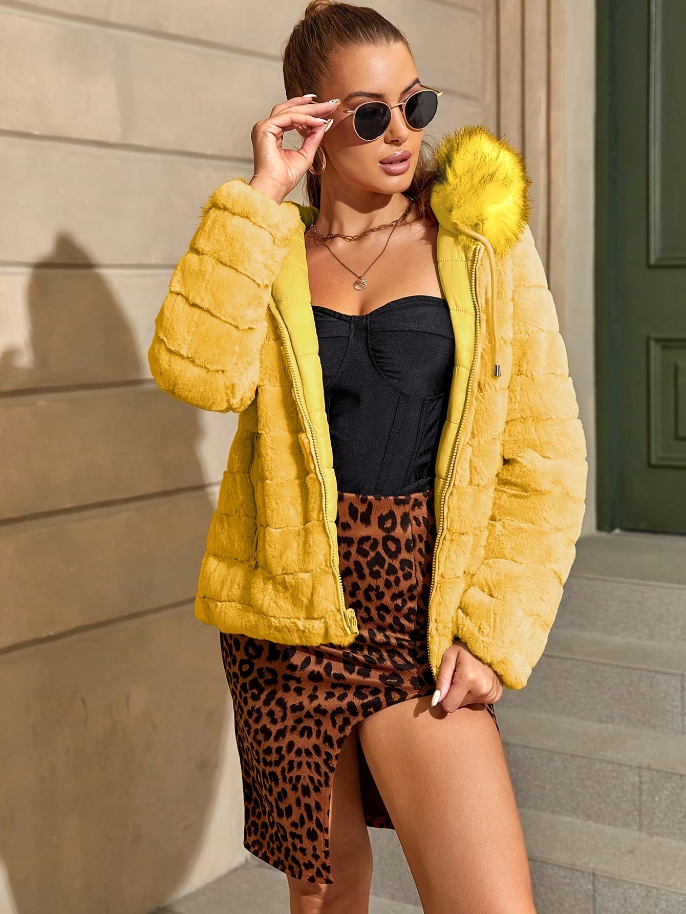 Women'S Heavyweight Winter Coat - Dual-Sided Reversible Jacket with Full-Zip Front, Hooded Collar, Two-Way Zipper Closure - Warm Outerwear for Cold Weather, Office, Travel - Elegant Brown Coat (Size & Wash Label in Pocket), L