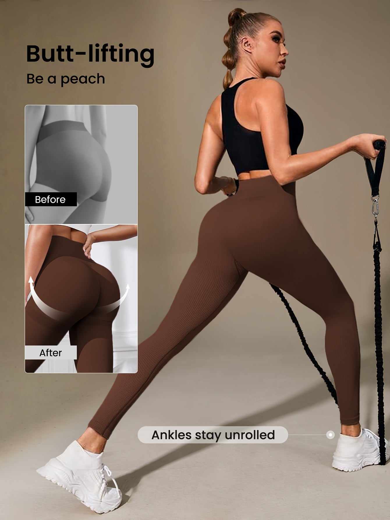 Women's High-Waisted Slimming Ribbed Leggings for Yoga