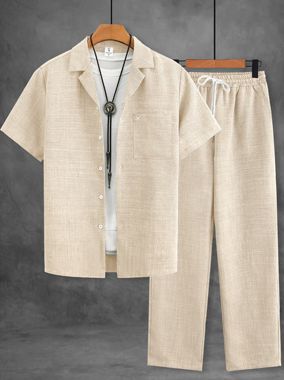 Men's Casual Two-Piece Polyester Suit Set with Alphabet Print