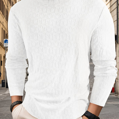 Men'S Long-Sleeve T-Shirt with a Half-High Collar, Casual Jacquard Base Layer for Outerwear, Stylish And High-Quality Top for Autumn And Winter