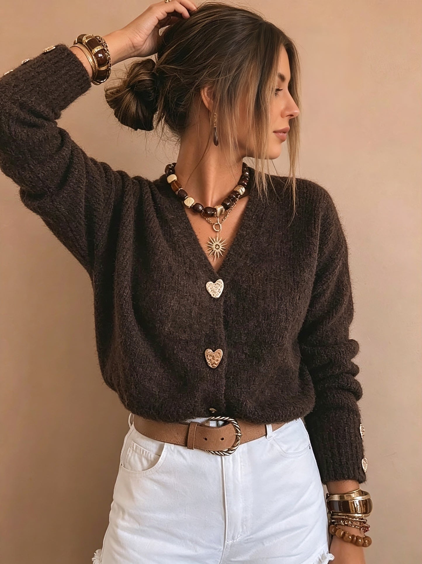 Women’s Vintage Button-Front V-Neck Cardigan Sweater Jacket
