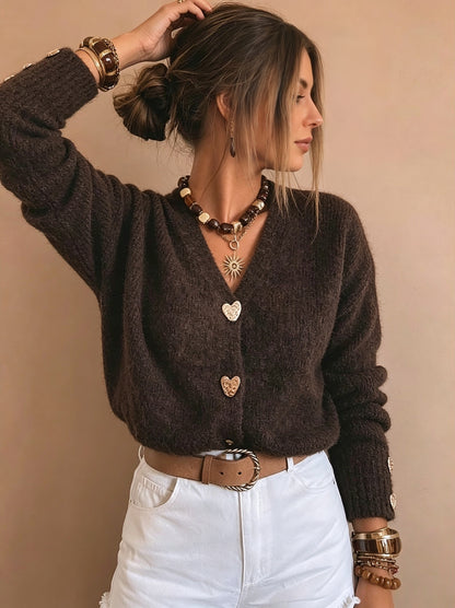 Women’s Vintage Button-Front V-Neck Cardigan Sweater Jacket