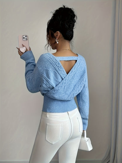 Elegant Ladies' V-neck Sweater | Solid Color, Ideal for Fall/Winter Season