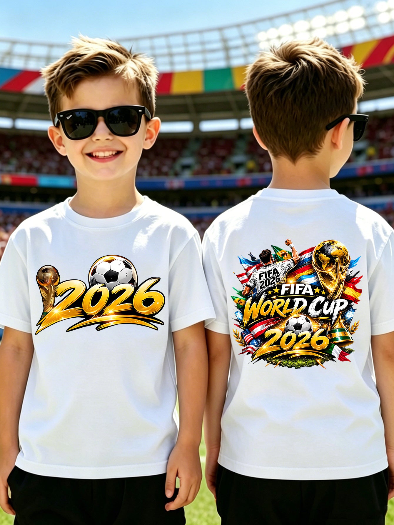 Kids 2026 World Cup Soccer T-Shirt with Double-Sided Print