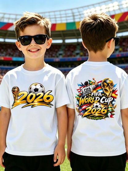 Kids 2026 World Cup Soccer T-Shirt with Double-Sided Print