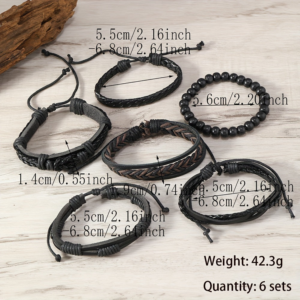 6pcs Vintage Bracelet Weaving Set for Men'S Wristbands