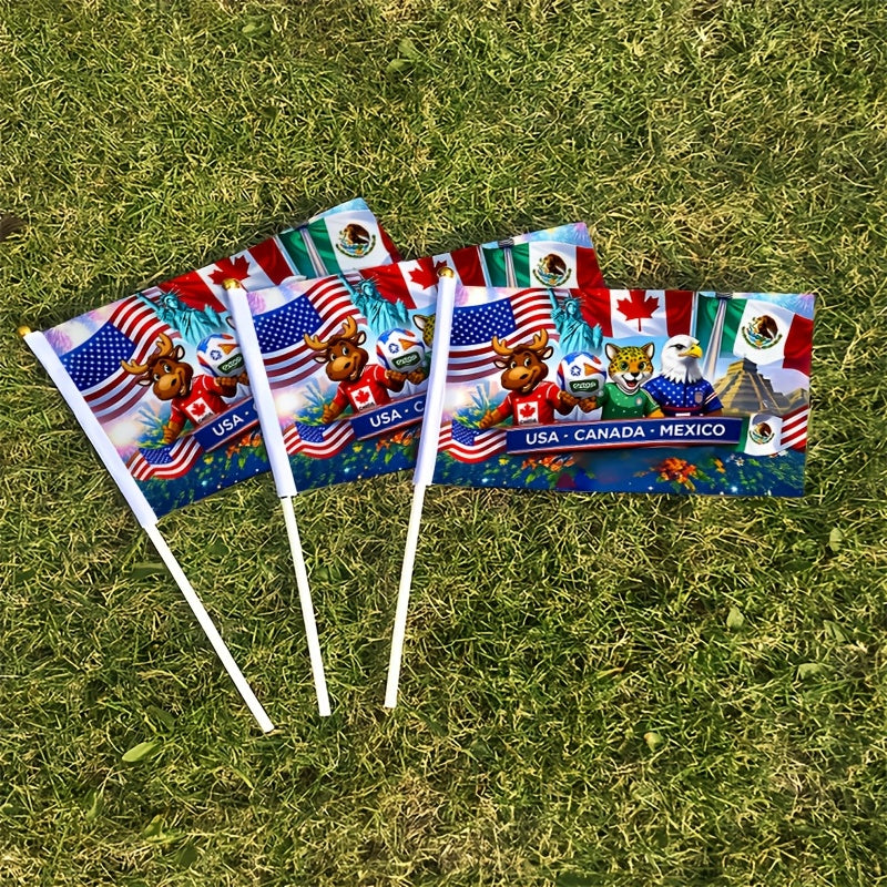 2026 World Cup Fan Handheld Flag with USA, Canada & Mexico Mascots