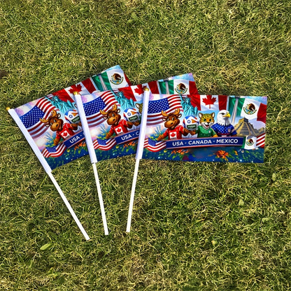 2026 World Cup Fan Handheld Flag with USA, Canada & Mexico Mascots