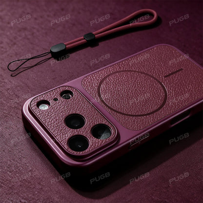 Luxury Retro Faux Leather Magnetic Phone Case with Lanyard for iPhone