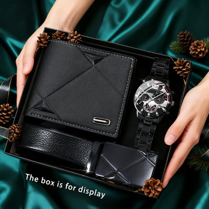 3pcs Men's Luxury Accessory Bundle: Wallet, Belt & Watch Matching Set - Elegant Complete Outfit for Daily Wear, Special Occasions & Gift (Wallet, Belt, Watch) - No - Stylish & Convenient for Modern Men