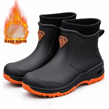 Unisex Winter Plush-Lined Rubber Rain Boots - Slip-Resistant