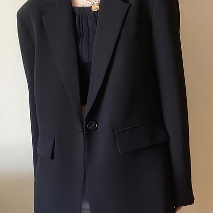 Women'S Chic Casual Blazer - Polyester, Solid Color, Long Sleeve, Button Front with Pockets, Loose Fit, Spring/Fall Jacket, Casual Wear Jacket|Minimalist Jacket|Single lapel Jacke