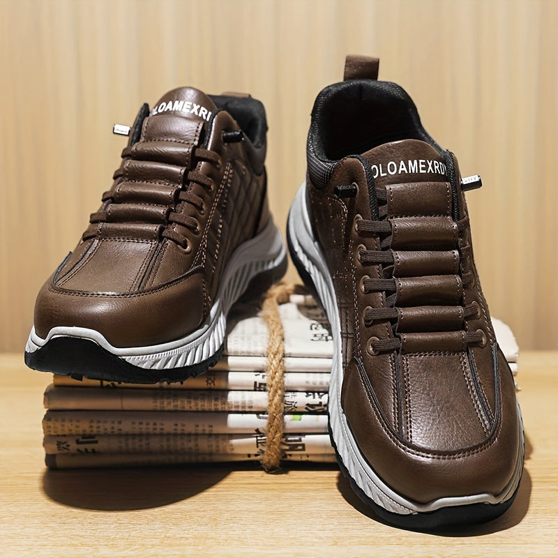 Men's Fashion Sneakers Low Top Casual Sports Shoes - All-Season Solid Color Outdoor Hiking Footwear with Lace Closure, PU Upper, Fabric Lining, PVC Sole, EVA Insole, Round Toe