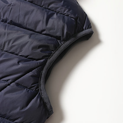 Men's Winter Sleeveless Warm Vest Jacket, Casual Fashion Zippered Multi-Pocket Solid Color Stand Collar Black Thermal Gilet for Autumn/Winter Outdoor Leisure Sports Hiking Lightweight Waistcoat Coat