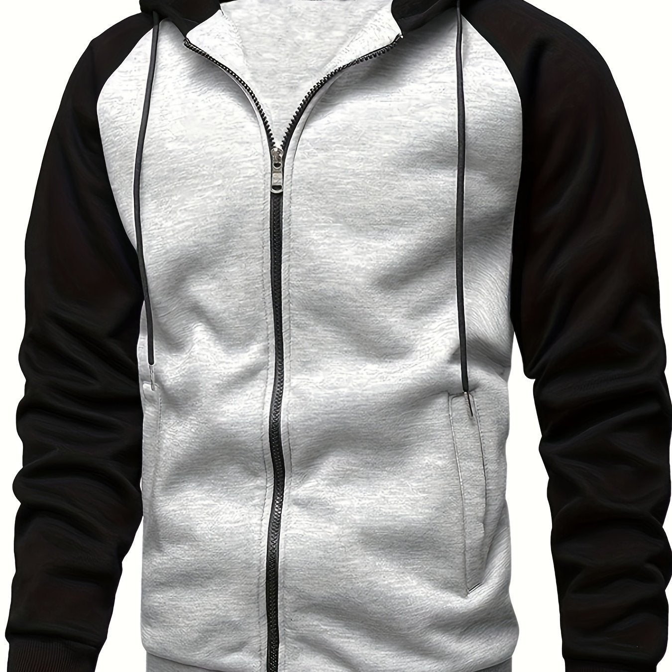 Men's Autumn and Winter Zipper Sweater Contrast Color Shoulder Sleeve Hoodie