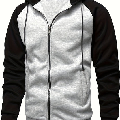 Men's Autumn and Winter Zipper Sweater Contrast Color Shoulder Sleeve Hoodie