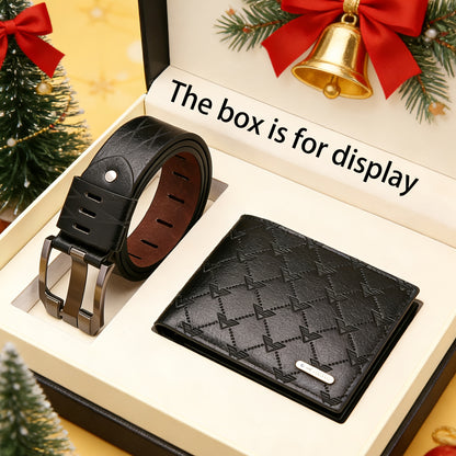 This Men's Belt and Wallet Set Features a Belt Crafted from Textured PU Leather with a Stainless Steel Buckle. Its Minimalist Design Suits Various Occasions, Combining Refined Texture with a Practical Shape. This Stylish and