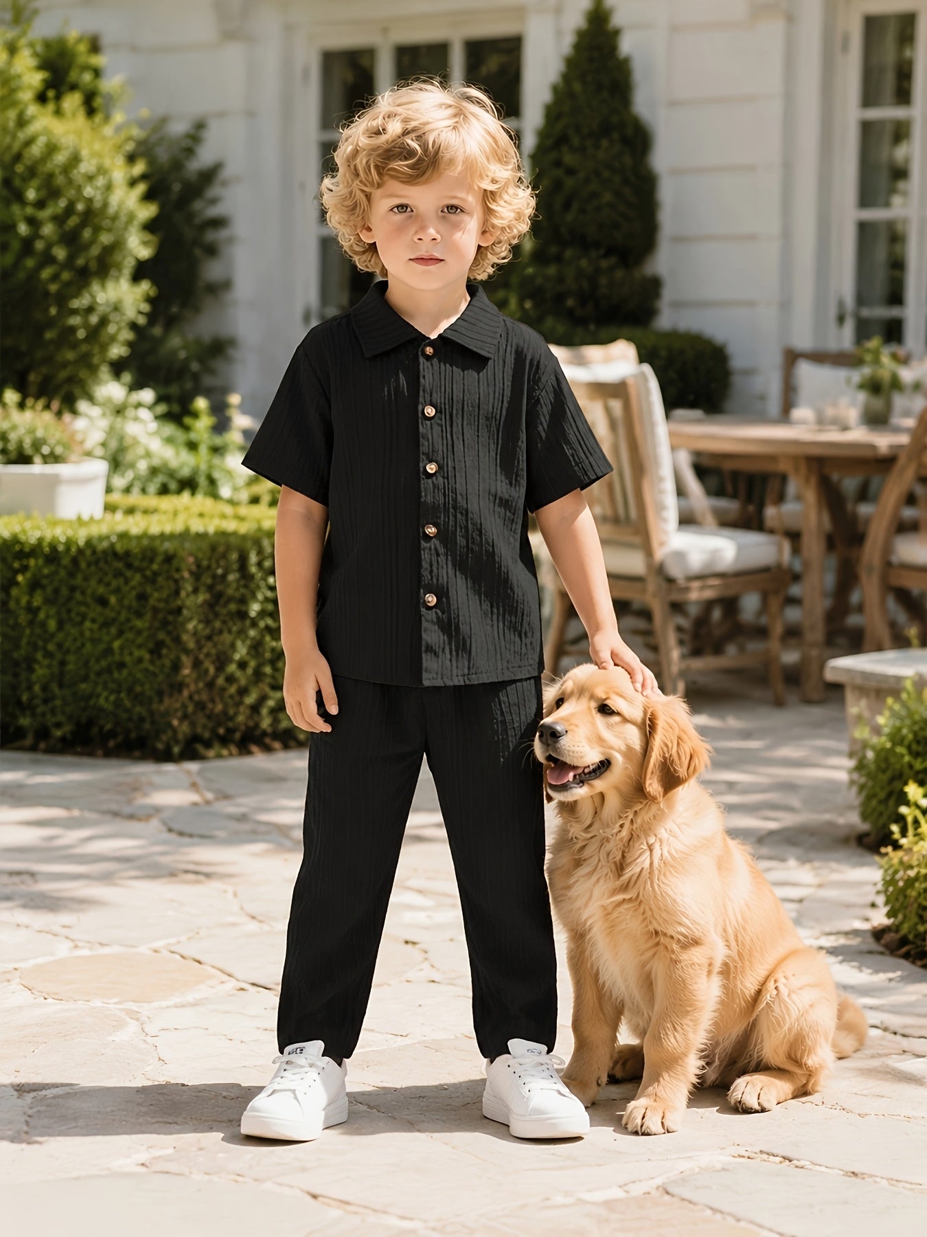 Boys' Casual Short-Sleeve Shirt and Trousers Set for Spring/Summer