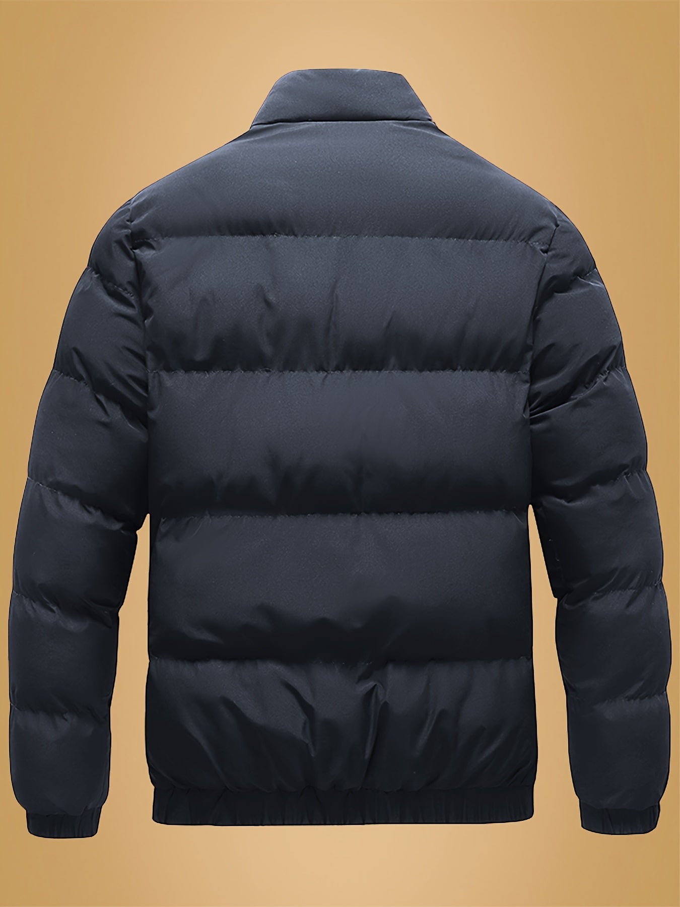 Men's Heavy-Duty Thermal Jacket - Winter Outerwear with Stand Collar & Full-Length Zipper Closure, Black/White Coat with Lettering - Machine Washable Cold Weather Jacket for Men (Casual & Formal) - Ideal for Skiing, Snowboard