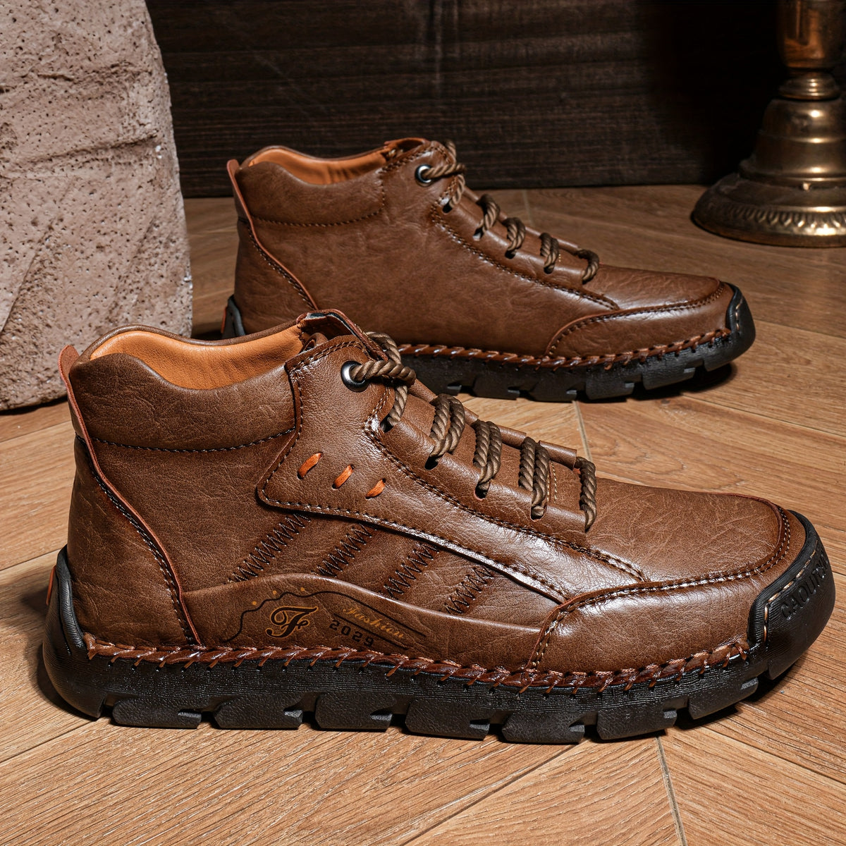 Men's Casual Handmade Short Boots with Lace-Up Design
