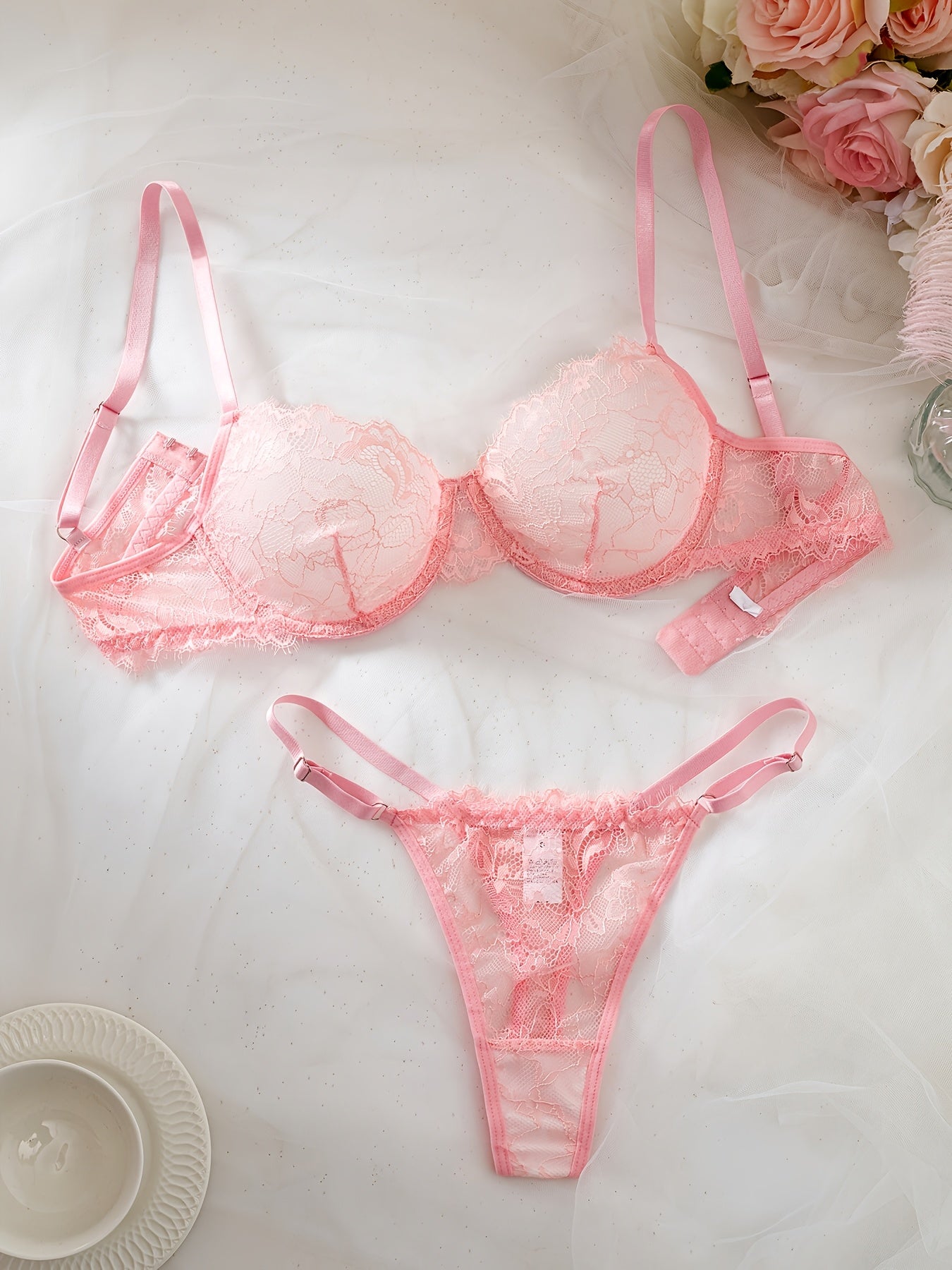 Sexy Lace Eyelash Strappy Lingerie Set for Women