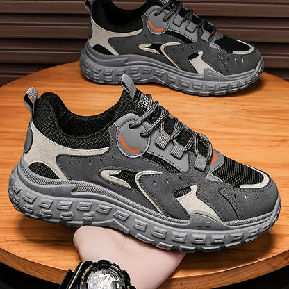 Men's Trendy Chunky Sneakers - Breathable Mesh  PU Upper, Durable PVC Sole, Lace-Up Casual Sneakers in Gray, Black  Orange, All-Season Comfort for Casual Attire