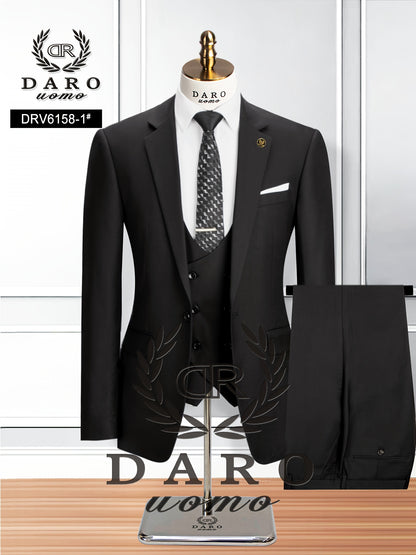 Men's Solid Color Work Suit Set with Vest and Pants