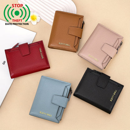 BANYANU Women'S Genuine Faux Leather Wallet - Red Lychee Grain Texture, Multi-Card Slots, Zippered Coin Pocket, Detachable ID Window, Compact Design for Everyday Use, Secure Coin Storage | Stylish Wallet | Synthetic