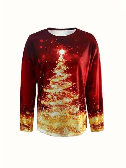 Christmas Tree Print Sweatshirt, Casual Long Sleeve Crew Neck Sweatshirt, Women's Clothing