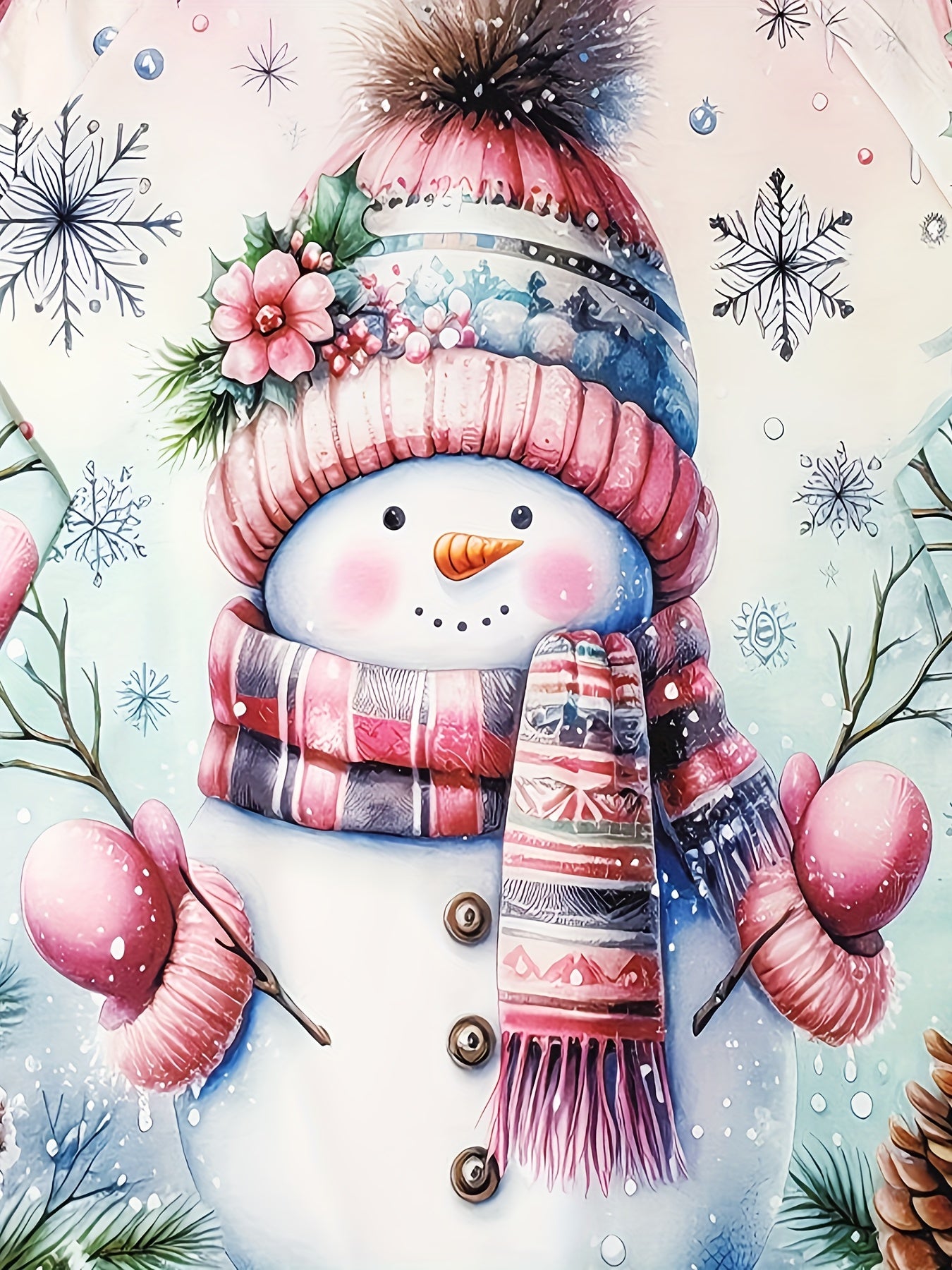 Women's Cozy Christmas Snowman Print Sweatshirt - Cute Pink Sweater with Collar & Raglan Sleeves, Soft Polyester-Spandex Blend Pullover for Winter Parties, Casual Holiday Sweater (Machine Washable)