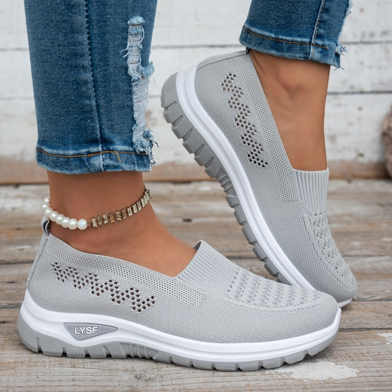 Women's Breathable White Slip-On Mesh Sneakers for Walking