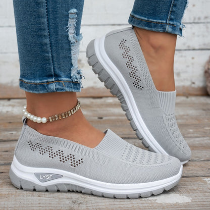 Women's Breathable White Slip-On Mesh Sneakers for Walking
