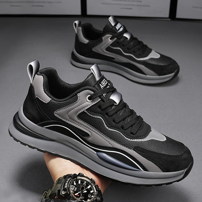 Men's Color Block Skate Sneakers - Breathable PU Low-Top Shoes