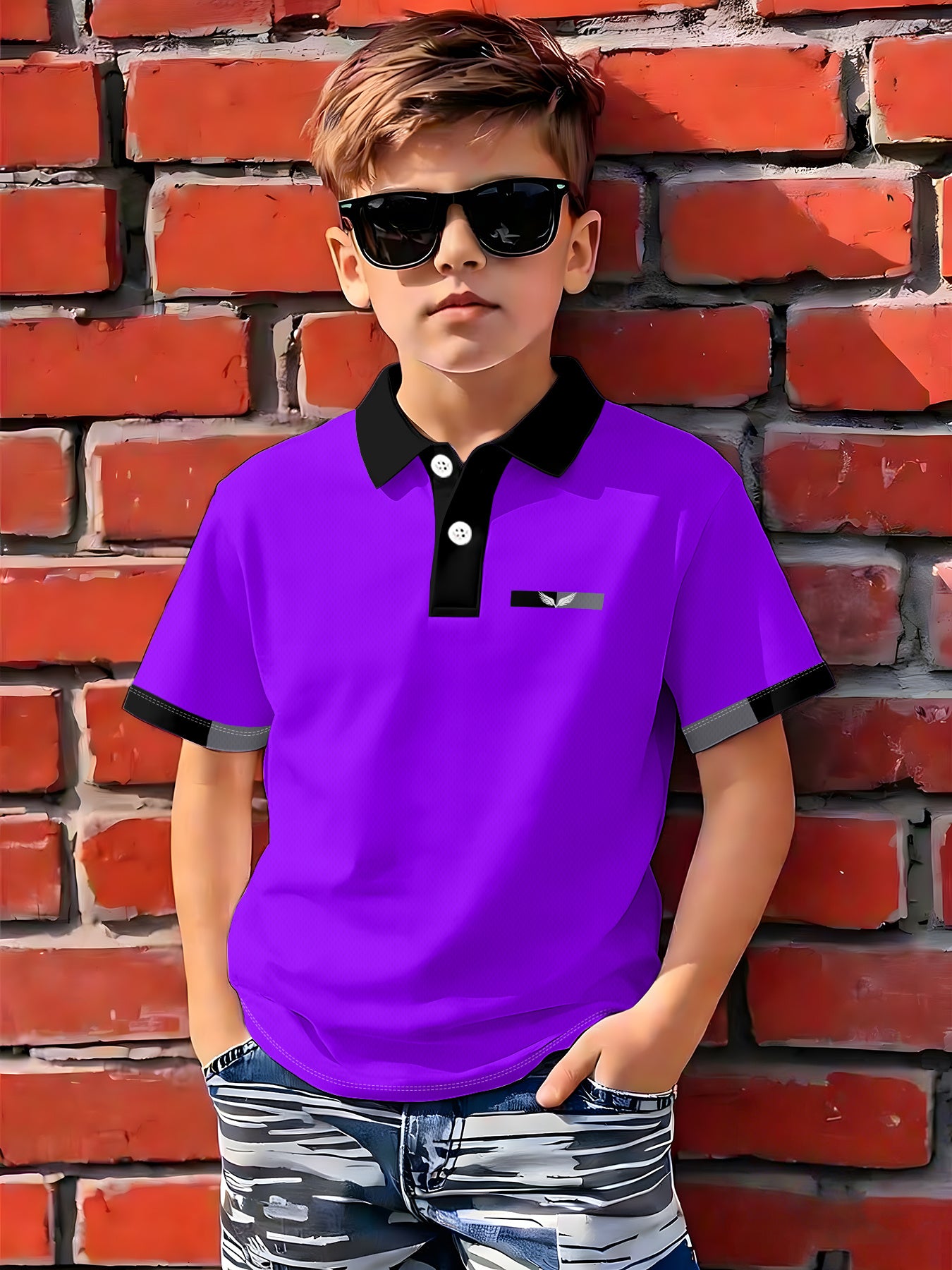Boys' Casual Loose Fit Printed Polyester Shirt for Summer